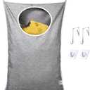 KEEPJOY Hanging Laundry Hamper Bag with Free Adjustable Stainless Steel Door 2 PCs Suction Cup Hooks, Best Choice for Holding Dirty Clothes and Saving Space, Grey