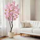 Faux Pink Cherry Blossom Tree 6.5ft(78in) Artificial Pink Silk Flower Tree Lifelike Large Fake Floral Tree for Wedding Realistic Elegant Cherry Sakura Plant in Pot for Home,Living Room,Office