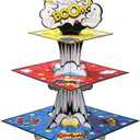 Zopeal 1 Pcs 3 Tiers Hero Cupcake Stand Hero Theme Party Supplies Action Cupcake Holder Themed Treat Stand Tower for Boys Girls Comic Book Birthday Decorations
