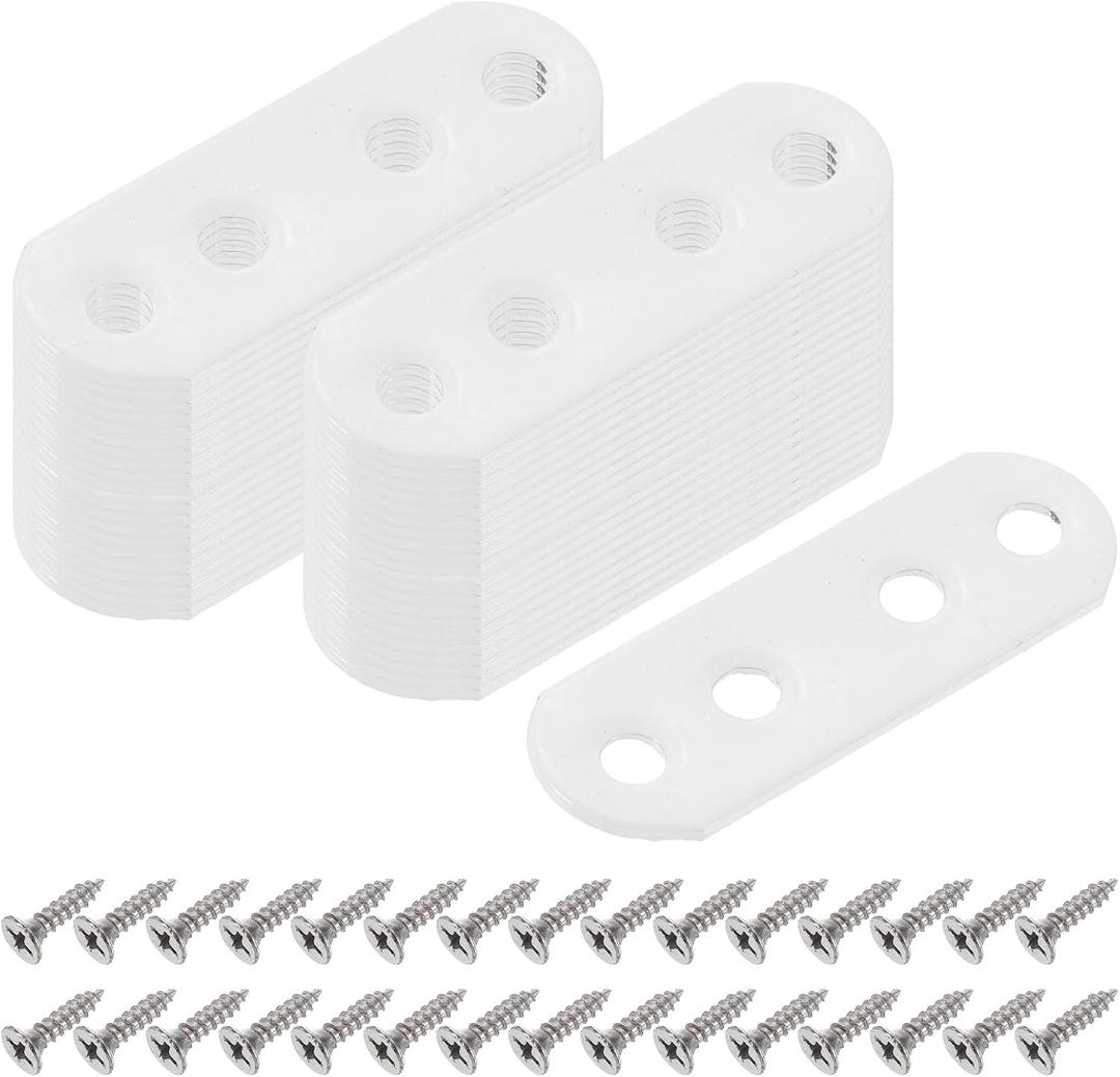 uxcell 40 Pcs Flat Straight Braces, 55mm x 5mm Iron Brace Plate with Screws Mending Plates Repair Fixing Joining Bracket Connector for Wood Furniture, White