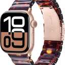 V-MORO Resin Band Compatible with Series 11/10 Apple Watch Bands 41mm/40mm/38mm/42mm Fashion Strap for iWatch Series 9/8/7/6/5/4/3/2/1/SE/SE2 SE3 Lightweight Bracelet Wristband Women Men(Classic Tortoise)