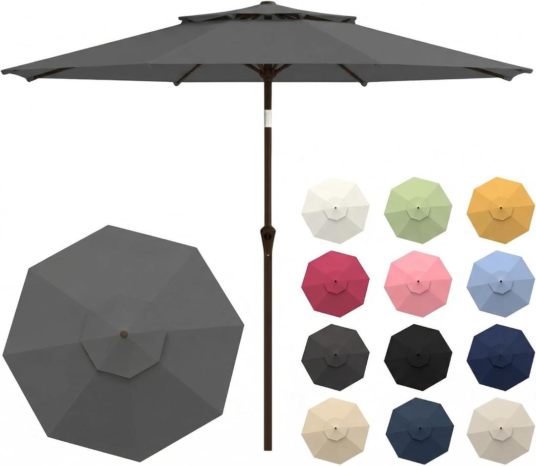 11FT Patio Umbrella, 2 Tier Outdoor Table Umbrella, Large Vented Market Umbrellas with Crank Lift, 8 Sturdy Ribs for Backyard, Deck, Pool, UPF50+ UV Protection