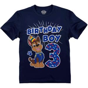 Paw Patrol Chase 3rd Birthday Boy Shirt - Toddler T-Shirt Gift Outfit for Party - Clothes for 3 Year Old Boys (4T, Blue)