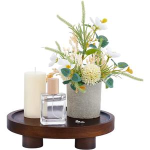 Acacia Wood Riser for Display, 9.5" Decorative Round Tray Pedestal Stand, Farmhouse Countertop Organizer,Pedestal Tray Waterproof Riser Board for Soap, Plants, Perfume, Candles Bathroom, Kitchen