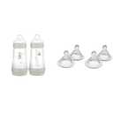 MAM Easy Start Matte Anti-Colic Baby Bottles, 9 oz (2 Count), Medium Flow Nipples & Bottle Nipples Fast Flow Nipple Level 3, for 4+ Months, SkinSoft Silicone Nipples for Baby Bottles, Beige Linen