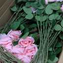 Jexine 100 Pieces Artificial Roses Flowers Bulk, Long Stem Realistic Fake Silk Roses Bouquet for Table Centerpiece Vases Wedding Party Kitchen Decor(Pink)