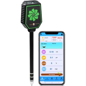 8-in-1 Bluetooth Soil Meter for pH, EC, Moisture, Fertility, Temperature, Light, and Humidity Monitoring with Real-Time App Control, Data Logging, and Precise Calibration for Plant Care