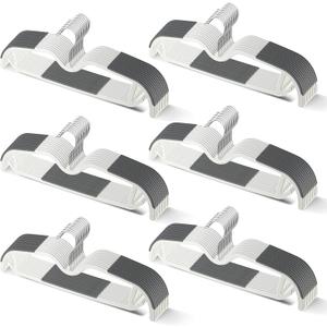 60 Pack M-Style Plastic Pants Hangers, Thin Space Saving Hanger with Rubber Pads and 360 Hook - Non Slip Clothes Hangers, Closet Organizer for Camisole, Tank Top, Dresses, Skirt - Gray