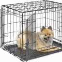 MidWest Homes for Pets Newly Enhanced Single & Double Door iCrate Dog Crate, Includes Leak-Proof Pan, Floor Protecting Feet, Divider Panel & New Patented Features (24.8"L x 17.9"W x 19.5"H, Black)