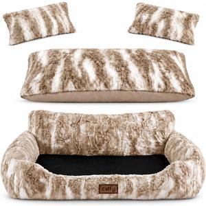 Catfy™ 32 Inch Soft Cat Couch with Pillows – Reversible Cushion, Plush Washable Large Cat Sofa Bed with Supportive Backrest & Non-Slip Base for Indoor Cats