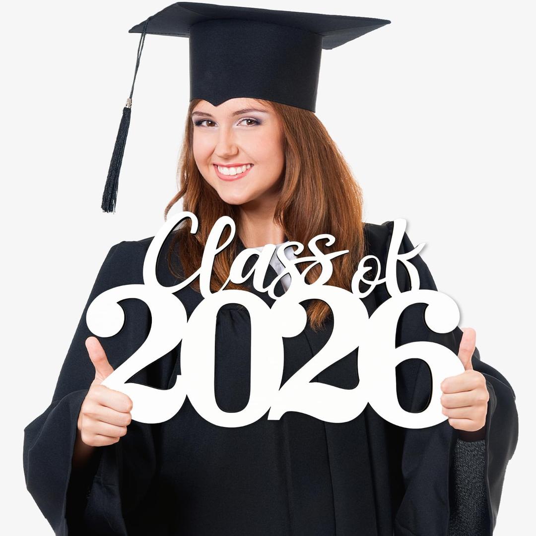 Class of 2026 Wooden Sign Graduation Party Decorations 2026 White Graduation Photo Booth Prop Senior2026 Sign for High School College Party