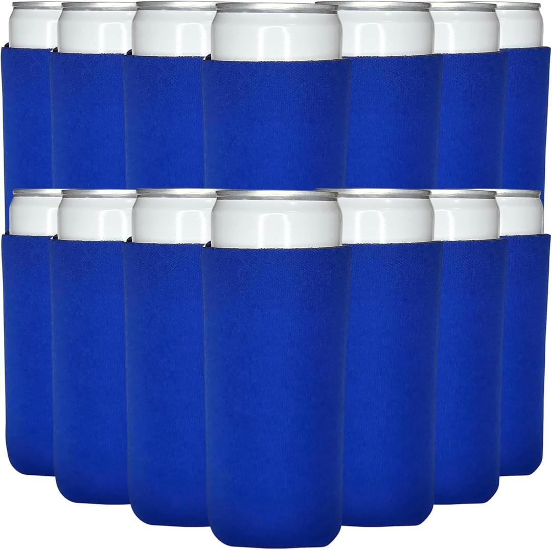 TahoeBay Slim Can Cooler Sleeves (50-Pack) Skinny Tall Cans 12 Oz Bulk Thin Seltzer Fit Sublimation Blanks for Vinyl Plain Blank Foam Beer Bottles Black White Assorted Solid Set (Royal Blue)