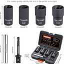 6 PCS Lug Nut Removal Tool, 1/2-inch Drive Impact Twist Socket Set & Bolt Extractor Set, 17,19,21,22MM Wheel Lock Removal Kit for Removing Damaged, Frozen, Rusted Nuts & Screws, Cr-Mo Steel