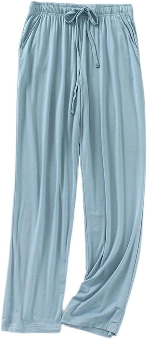 Soft Women's Modal-Cotton Pajama Pants with Pockets & Drawstring - Lounge Pants for Sleeping (Black/Blue/Pink/Gray) (Blue, XL)