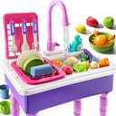 JUKUDAHU Play Sink with Running Water, Play Kitchen Toys Sink for Kids 3 4 5 6 7 Years Old, Electrical Dishwasher, Kitchen Accessories Set, Dishes Games, Gifts for Toddlers 3-5