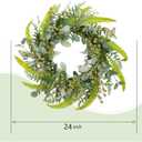 24 Inch Summer Wreath, Artificial Eucalyptus Wreath with Fern Leaves and Berries, Spring Summer Wreath for Front Door, Wall, Window, Farmhouse Home Decor Party Wedding Office Decoration