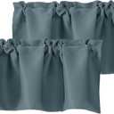 Chyhomenyc Stone Blue Valances for Window, Room Darkening Short Curtains for Kitchen Bedroom Living Room, Rod Pocket Top Small Window Treatment Valance RV Bunk Panels, 40" Wx18 L, 2 Pieces
