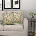 Spring Summer Pillow Covers 16x16 Inch Set of 2 Easter Bunny Floral Cotton Linen Decorative Throw Pillow Case Rabbit Flower Botanical Plant Cushion Cover for Bedroom Sofa Living Room Chair Home Decor