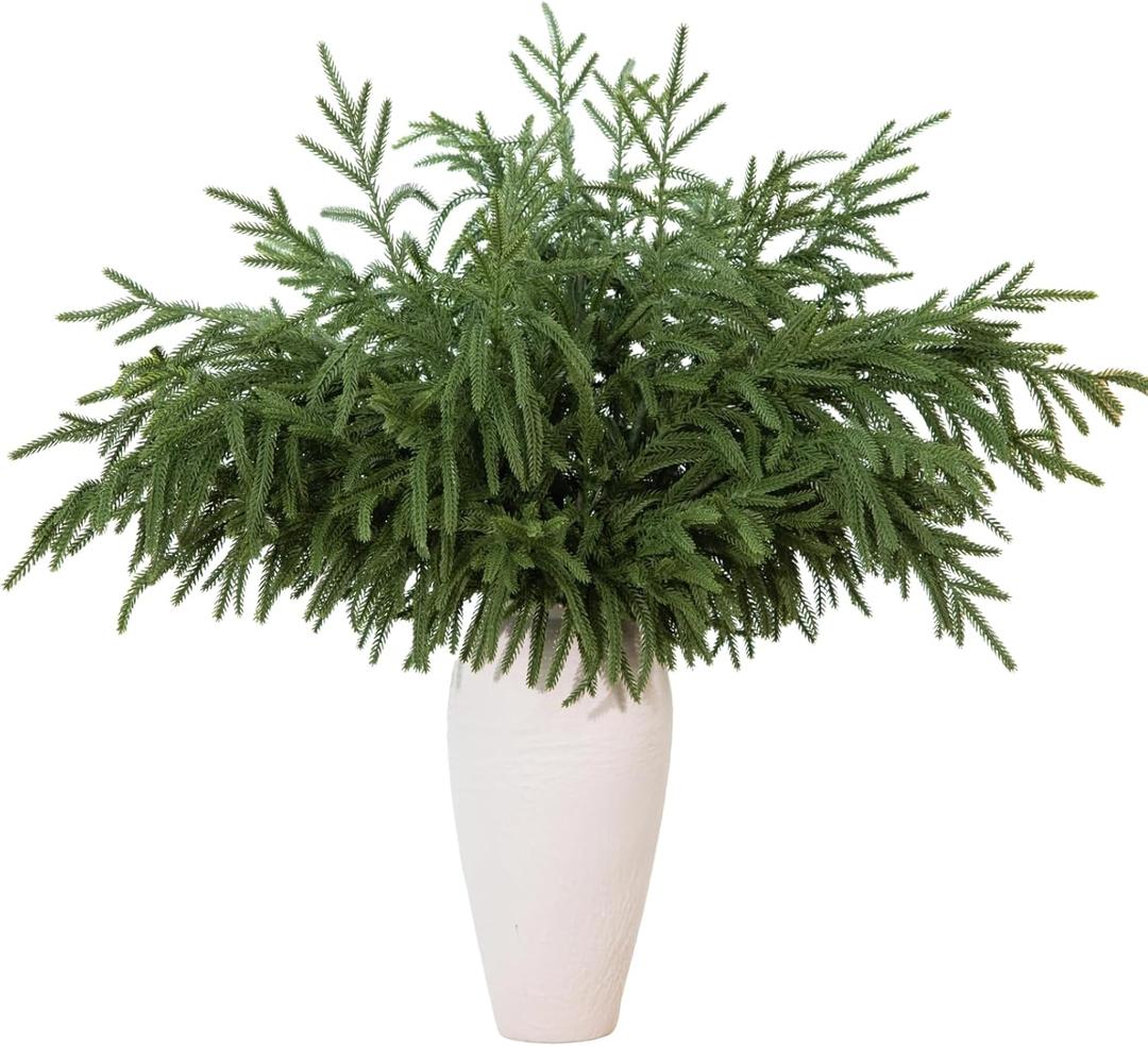 6PCS Artificial Norfolk Pine Branches - 30 Inch Faux Christmas Greenery Stems Fake Cedar Pine Picks for Vase DIY Crafts Garland Wreath Accessories Xmas Indoor Outdoor Home Decorations