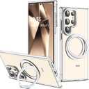 Compatible with Samsung Galaxy S24 Ultra Case with 360Rotatable Magnetic Ring Stand Compatible with Mag-Safe Military Protection Shockproof Transparent Phone Case for S24 Ultra 6.8",Clear