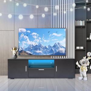 HOUAGI TV Stand for TVs up to 55 inch, LED Entertainment Center with Storage Television Console, Ideal for Living Room and Bedroom Furniture(Black) (51in, Black With Two Drawer)