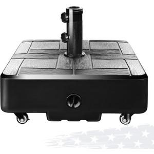 FRUITEAM Umbrella Base with Wheels, 100 LBS Heavy Duty Patio Umbrella Stand, Fillable Weighted Umbrella Base Holder for Patio, Deck, Poolside, Rust-Resistant and Windproof Design - Black