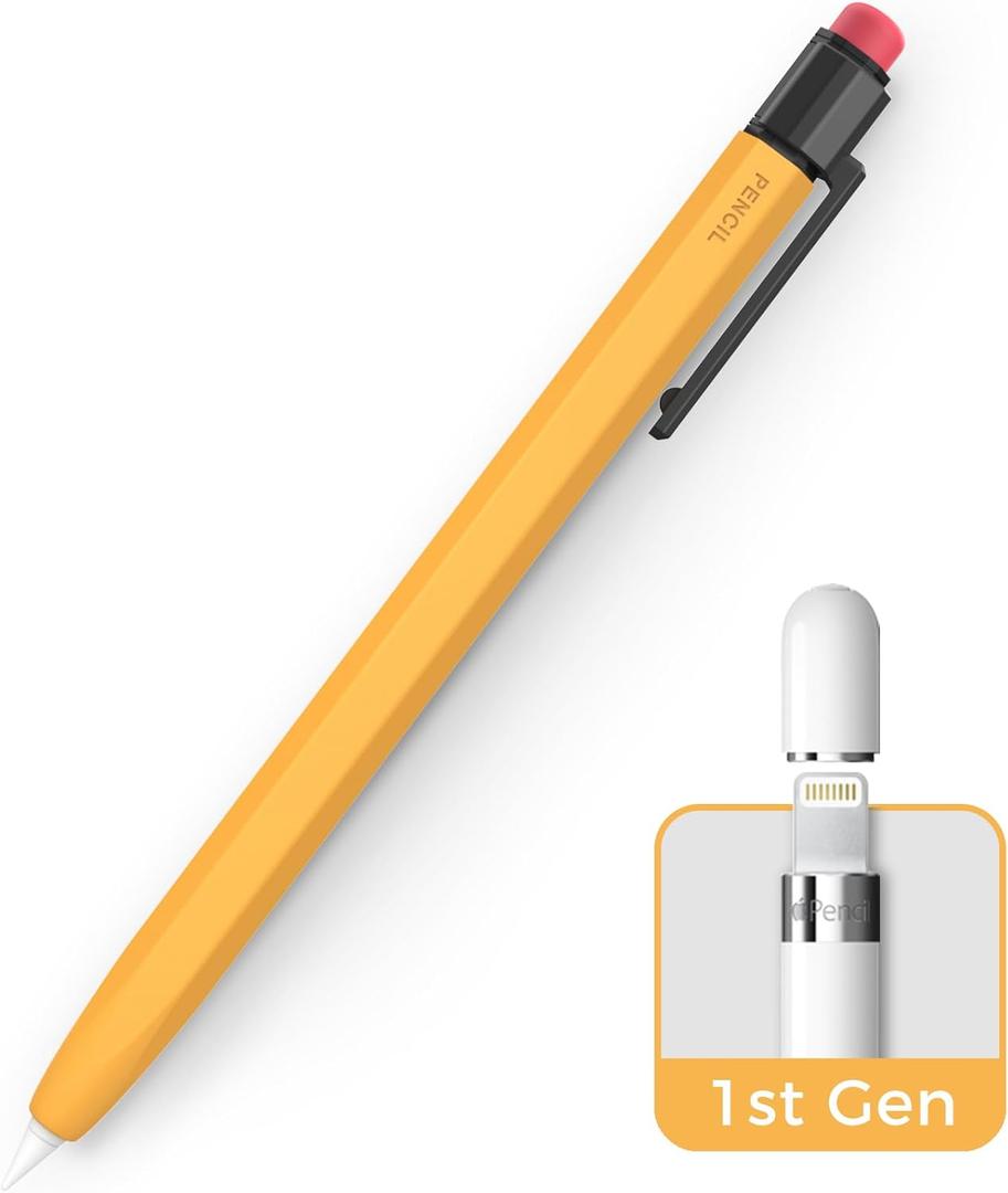 Apple Pencil 1st Generation Case, Silicone Pencil Sleeve Cover Perfect Grip Skin Classic Design with Sturdy Clip Compatible with Apple Pencil 1st gen for ipad (Yellow)