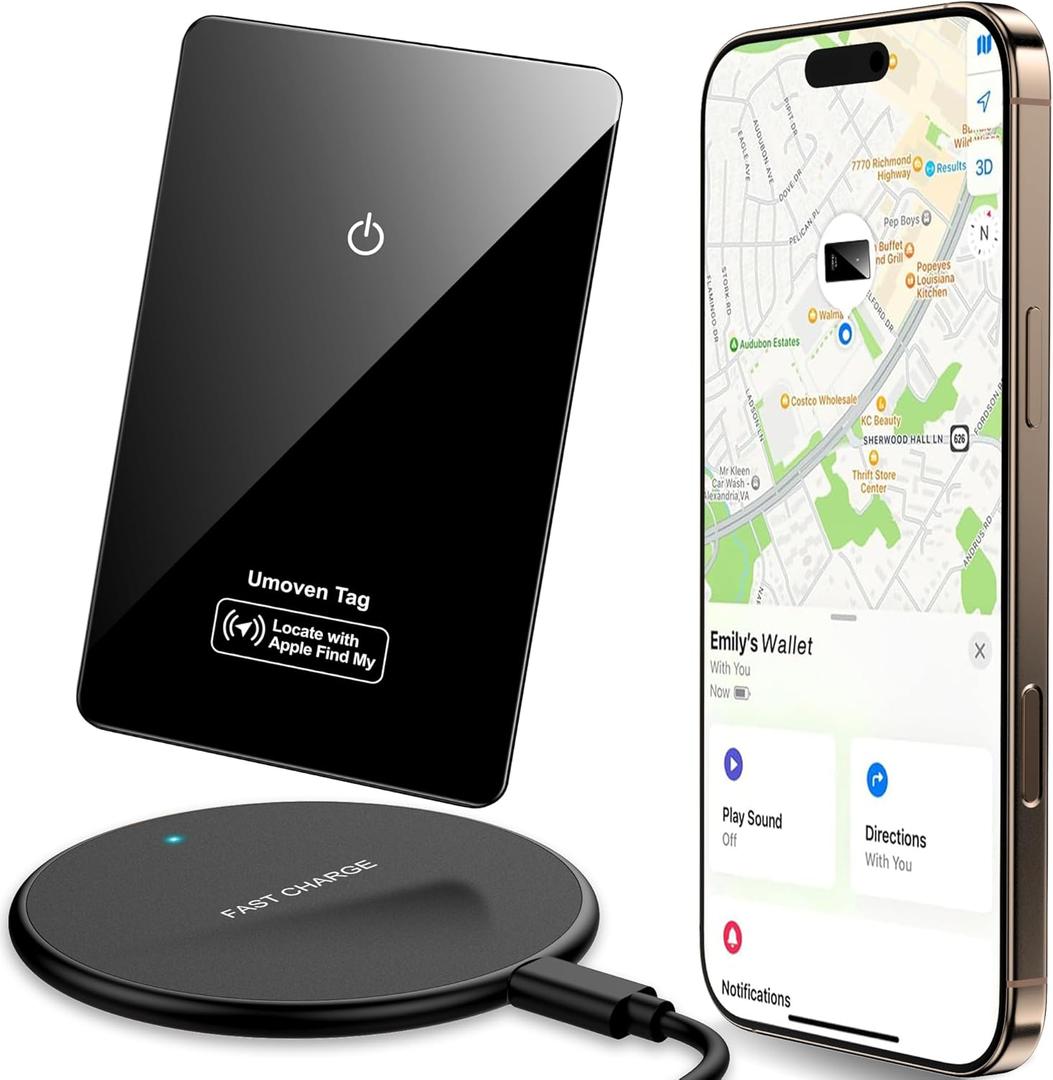 Tracker Card for Apple Find My(iOS Only) - Thin Wallet Finder with Wireless Charger - Item Locator for Wallet, Luggage Tags, ID Card and More - IP68 Waterproof
