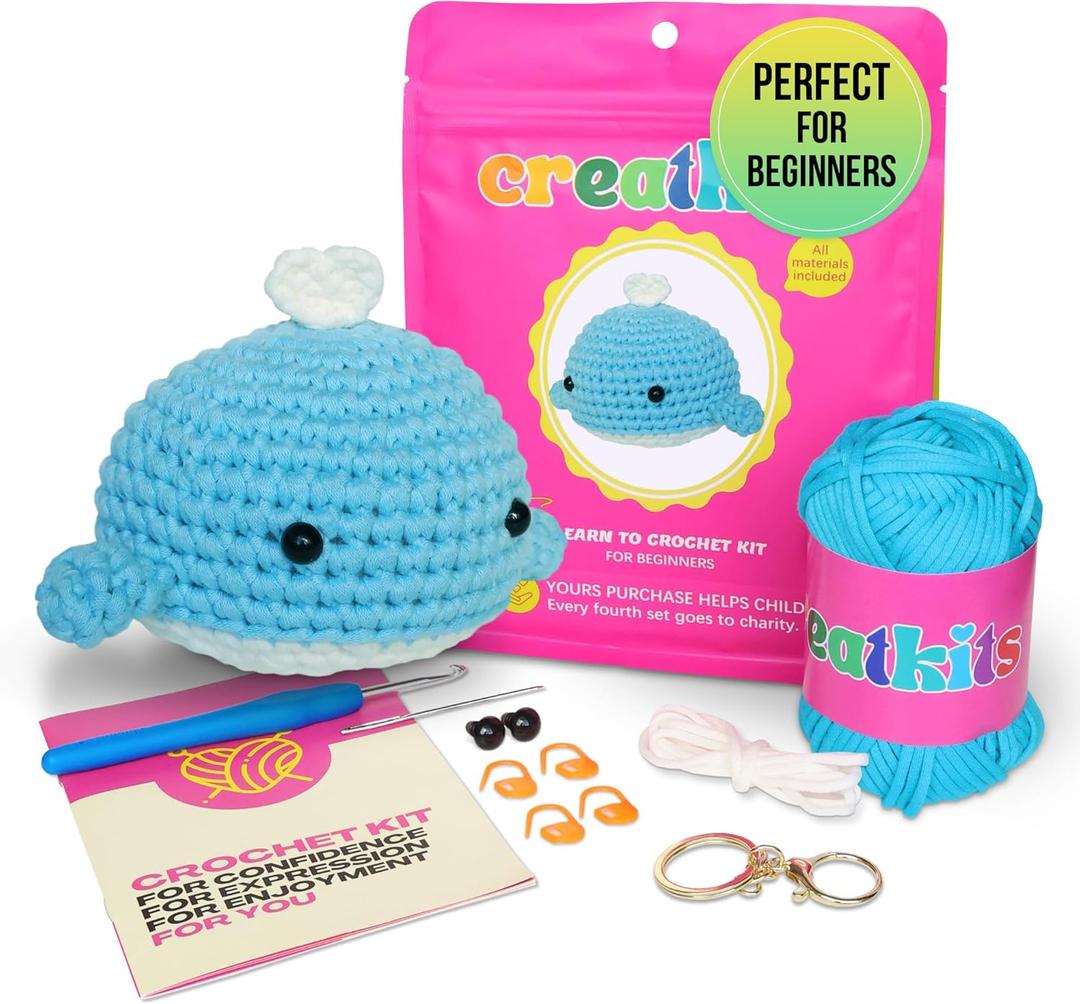 Crochet Kit for Beginners  Whale | DIY Crochet Animal Kit with Step-by-Step Video  Craft Set for Adults & Kids  Includes Yarn, Hook, Tools & Instructions