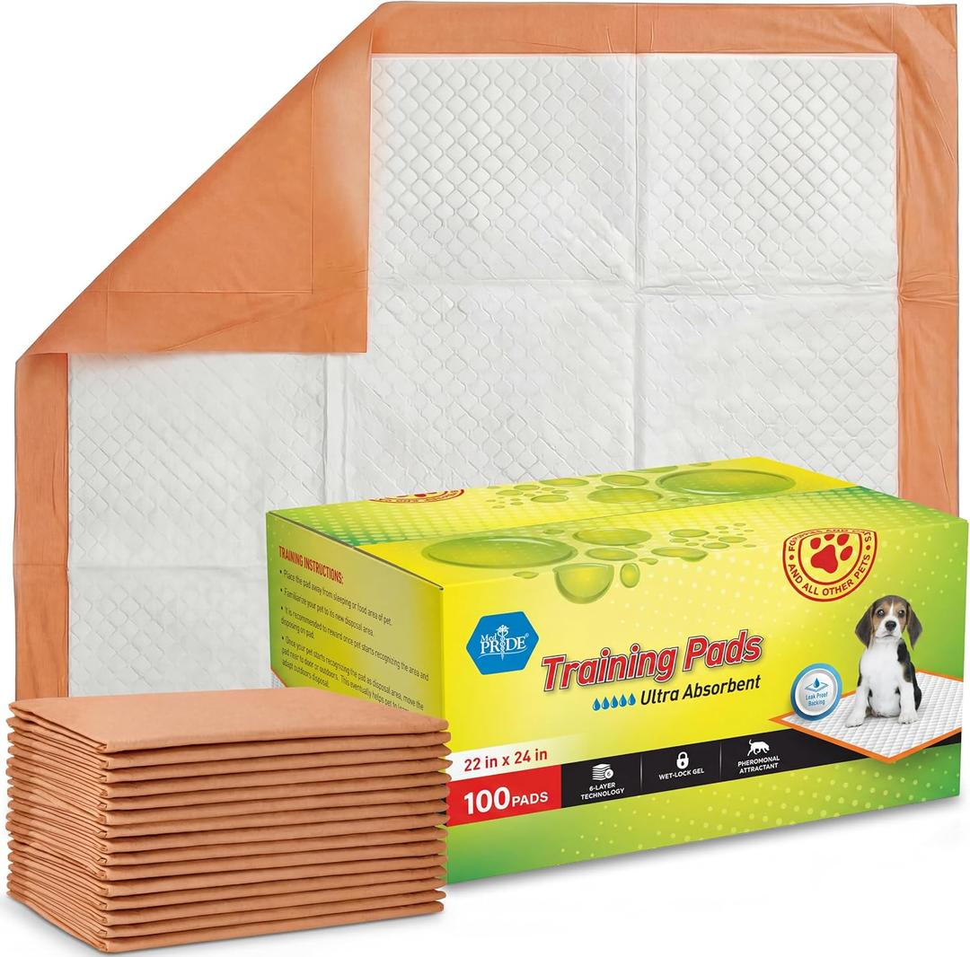 MED PRIDE Dog Training Pads with Attractant, 100 Count Disposable Puppy Pee Pads, 22 x 24 in, 6-Layer Ultra Absorbent Potty Pads with Leakproof Backing for Dogs, Cats & Small Pets