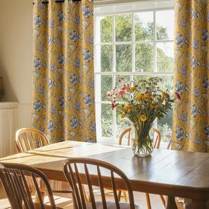 NICETOWN Curtains for Living Room 96 Inches Long 2 Panels, Room Darkening Curtains for Farmhouse, Thermal Insulated Privacy Drapes Oak Brown Botanical Floral Print Design, W52 per Panel