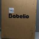 Babelio 34" Extra Tall Baby/Dog Gate with No Threshold Design Walk Thru Door, 26-43" Auto Close Safety Gate for Babies, Elders and Pets, Fits Doorways, Stairs, and Entryways, Brown Wood Pattern