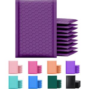 Yens Poly Bubble Mailers 4x8 In 50 Pack Purple Waterproof Self Seal Adhesive Shipping Bags, Cushioning Padded Envelopes for Shipping, Mailing, Packaging Usable 4x7