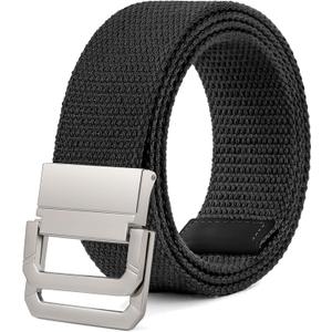 SANSTHS Canvas Belt with Double Ring Buckle, Fabric Web Belt for Women Men Double Ring for Outdoor & Casual Wear