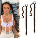BARSDAR 2PCs 26 Inch Long Braided Ponytail Extension with Hair Tie - Straight Sleek Wrap Around Brown Braided Ponytail Hair Extensions - Synthetic Pony Tails Hairpieces for Women - Brunette Brown