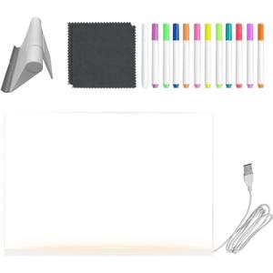Led Message Board - Clear Acrylic Tablet - Dry Erase Led Board with 12-Color Pens and Foldable Stand | for Girl Boy Birthday Painting Classroom Road Trip (30x20cm)