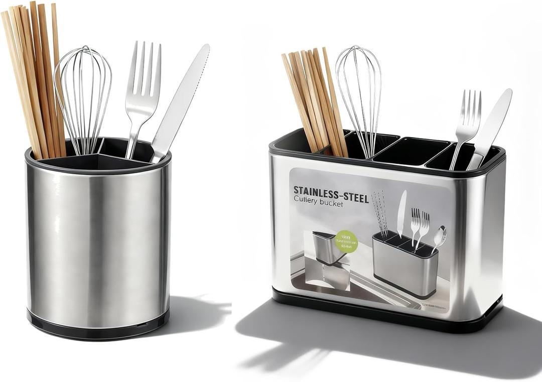 Spinning Utensil Holder, 360 Rotating Utensil Holder + Square Chopstick Cage, Caddy for Kitchen Countertop, The for Organising Cooking Silverware, Spoons and Spatulas