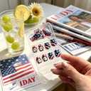 7 x 24Pcs Independence Day Press on Nails Short Square Fake Nails Eagle America Flag Full Cover Acrylic False Nails Red Glitter White Stripe Glossy Stick on Nails for Women 4th of July Decor, (Mix Nails)