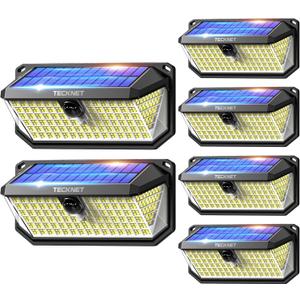 TECKNET 461 LED Solar Powered Outdoor Lights, 270 Angle & 3 Lighting Modes Motion Sensor Light Outdoor, Security Solar Lights Waterproof for Fence Front Door Yard Deck Garden Garage House - 6 Pack