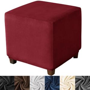 HFCNMY Ottoman Cover Square, Stretch Velvet Square Ottoman Cover Thick Ottoman Slipcover Square Washable Storage Ottoman Cover Foot Stool Cover with Elastic Bottom Red Large