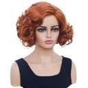 Short Copper Red Wavy Wigs for Women Auburn Curly Natural Synthetic Wig Ginger Middle Part Full Wig for Role Play,Halloween,Daily Use