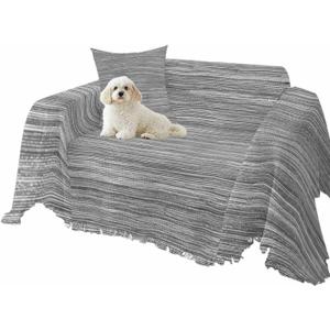 Couch Cover Sofa Covers, Vintage Gray Tassel Single Couch Covers Armchair Blanket, Country Farmhouse Abstract Minimalist Art Decorative Sofa Slipcovers for 1 Seat Cushion Couch, S, 71"x91" (Grey)