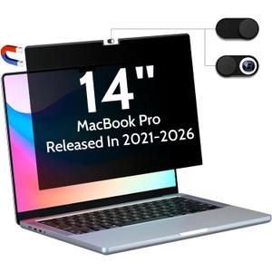 Peslv Magnetic Privacy Screen for MacBook Pro 14 Inch (2021-2026, M1, M2, M3, M4, M5), Removable Matte Blue Light Glare Filter for Mac Pro 14.2" Laptop Computer (black)