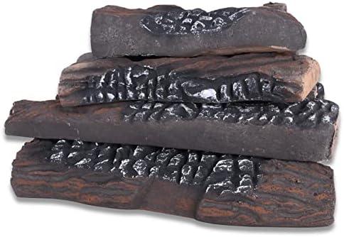 GasSaf Large Gas Fireplace Logs, 10 Piece Ceramic Fire Logs for Fire Pit and Fireplace, Ventless, Vented, Gas Inserts, Electric, Realistic Fake Fireplace Logs