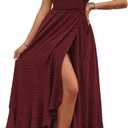PRETTYGARDEN Women's Summer Wrap Maxi Dress Casual Boho Floral V Neck Short Sleeve Ruffle Hem Split Beach Long Dresses (Z_Wine Red, Medium)