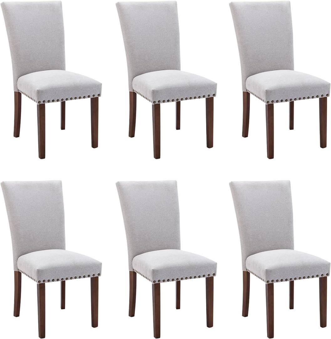 COLAMY Parsons Dining Chairs Set of 2. Upholstered Fabric Dining Room Kitchen Chair with Nailhead Trim and Wood Legs - Light Grey