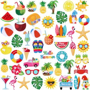 48 Pieces Summer Iron on Patches Cute Beach Theme Bikini Coconut Sunglasses Hat Sew on Embroidered Applique Repair Patch DIY Crafts Festive Gifts for Clothing Hat Shirt Bag Jeans DIY Decoration