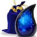 NORSE'S TRADECRAFT Teardrop Urn for Ashes Adult Male & Female | Memorial Gifts with Velvet Bag l Cremation Urns with Blue Single Sided Galaxy Design | Handcrafted Memorial Box for Funeral - 60 cu in