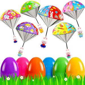 U-Zomir 6 Pack Prefilled Easter Eggs with Toys for Kids, Easter Basket Stuffers Easter Gifts Ideas with Outdoor Flying Parachute for 4 6 8 10 12 Year Old Boys Girls