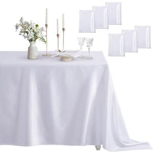 6 Pack Rectangle Tablecloth Stain Resistant Wrinkle Free Silkly Soft Table Cloth, Satin Dining Table Cloths for Dining Room, Indoor and Outdoor Use, 60 x 120 Inches, White